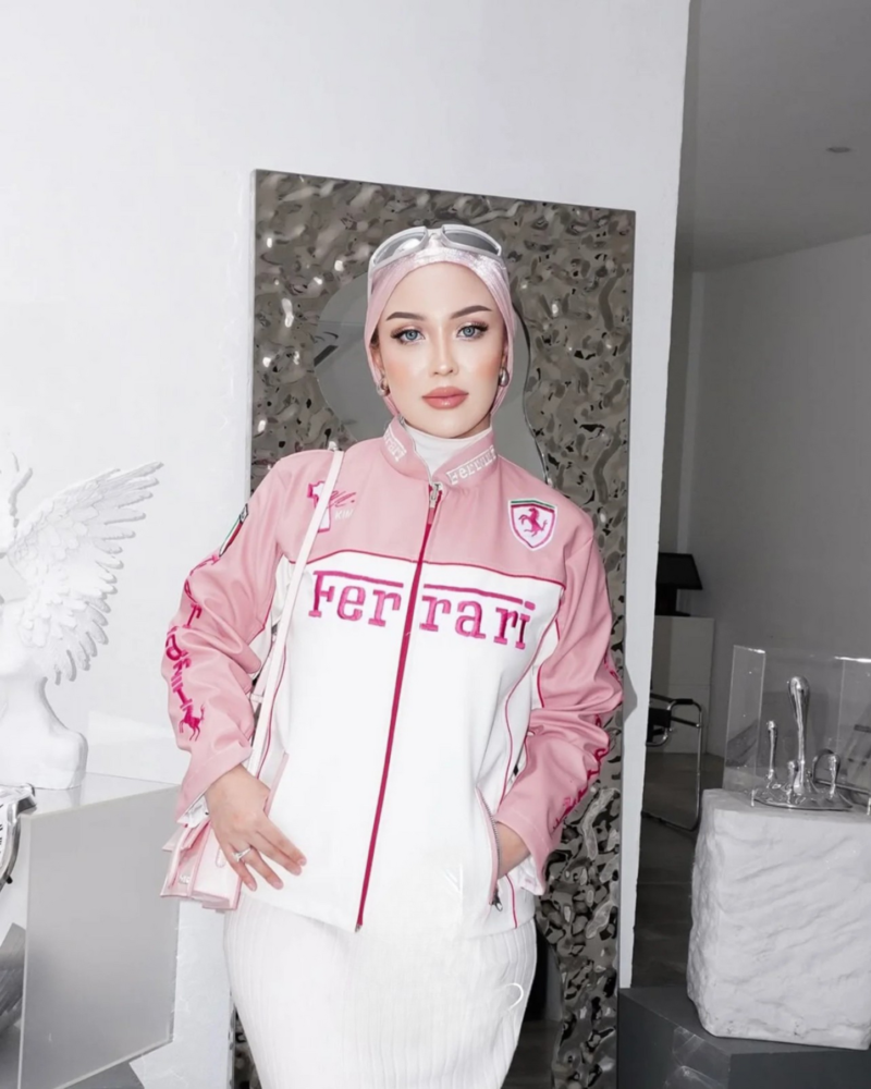 Pink Ferrari Vintage Leather Racing Jacket
