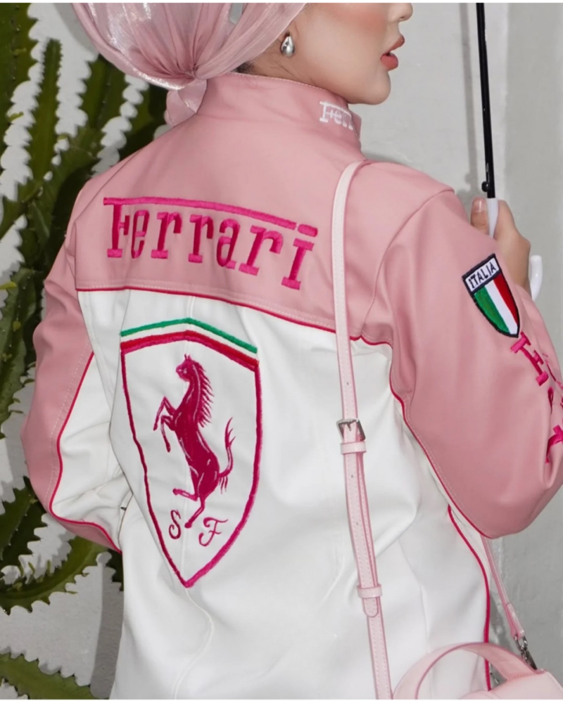 Pink Ferrari Vintage Leather Racing Jacket - Image 2